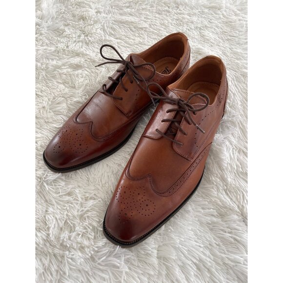 FLORSHEIM Sorrento Mens Cognac Leather Wingtip Dress Shoes Size 11 - Picture 1 of 8